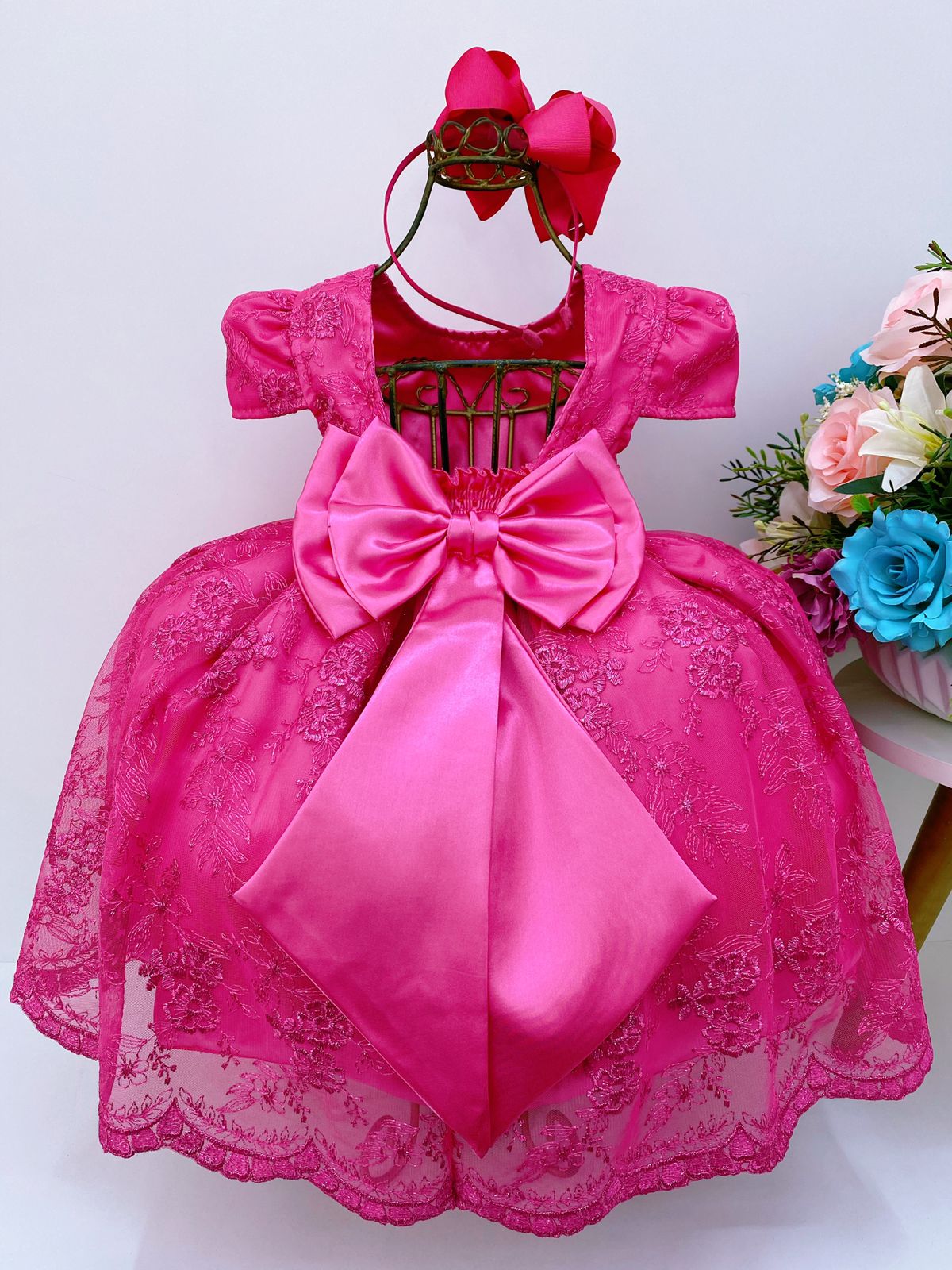 Vestido Infantil Pink Renda Realeza Renda Princesas Rosa Charmosa Atacado