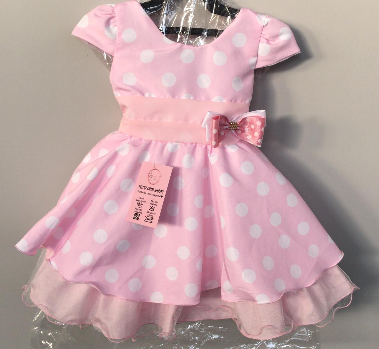 Vestido Infantil Rosa C Bolinhas Minnie C Aplique De La O Rosa