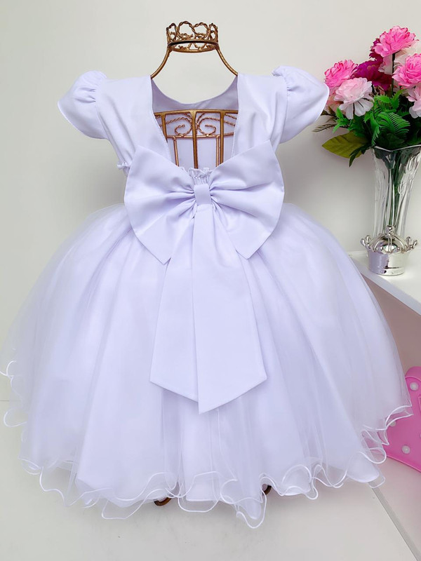 Vestido Infantil Branco Batizado Damas Festas Luxo Princesa Rosa