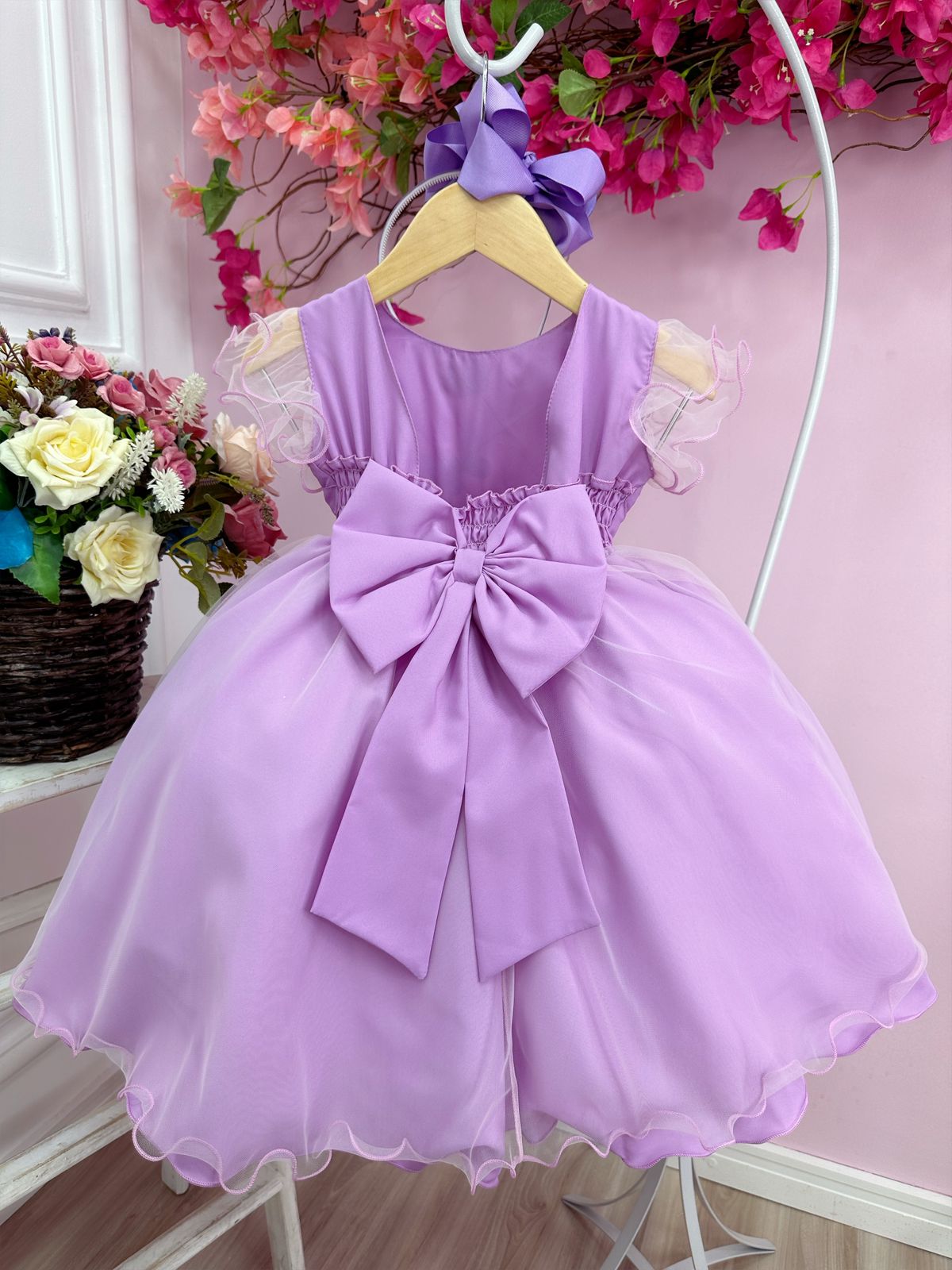 Vestido Infantil Lil S Peito Nervura Aplique Borboletas Rosa Charmosa