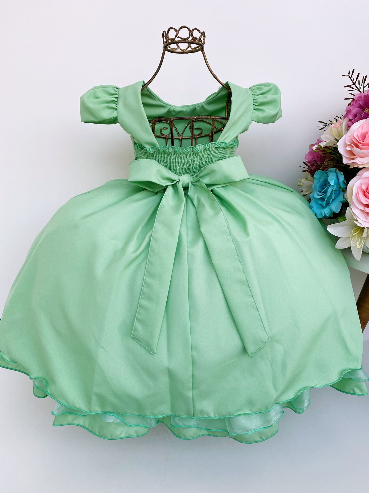 Vestido Infantil Verde Cinto De P Rolas Casamento Luxo Rosa Charmosa