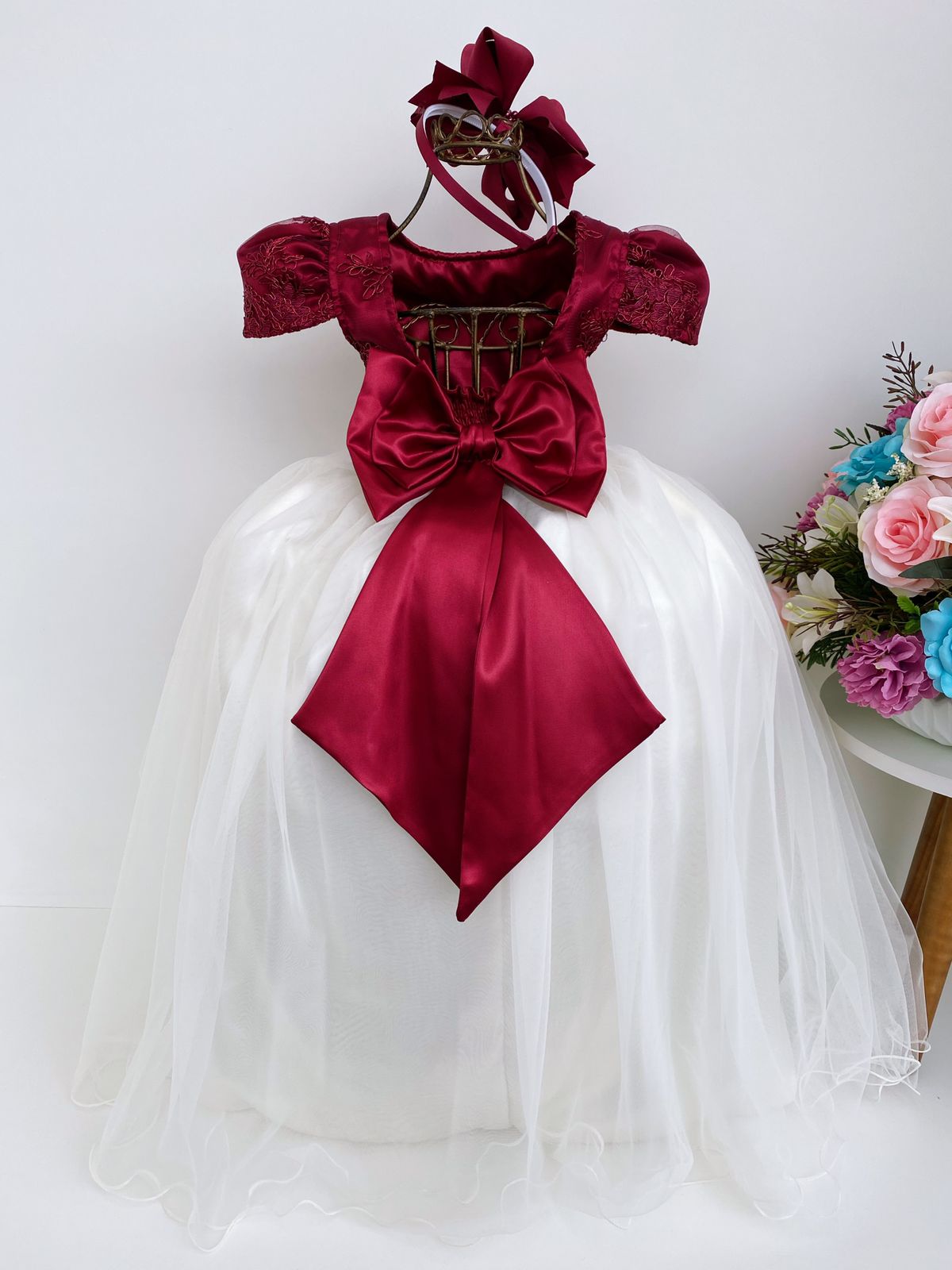 Vestido Infantil Marsala E Saia Off Damas De Honra Casamento Rosa