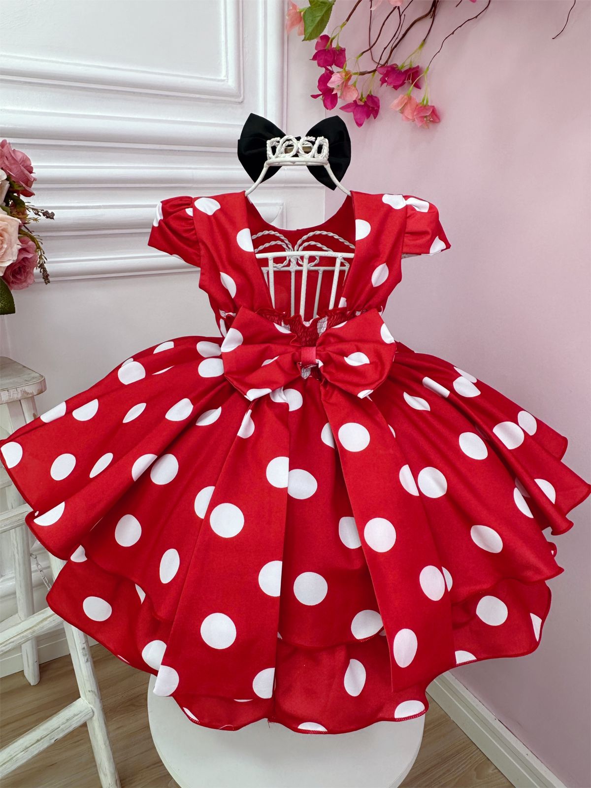 Vestido Infantil Vermelho C Bolinhas Brancas Minnie E La O Rosa