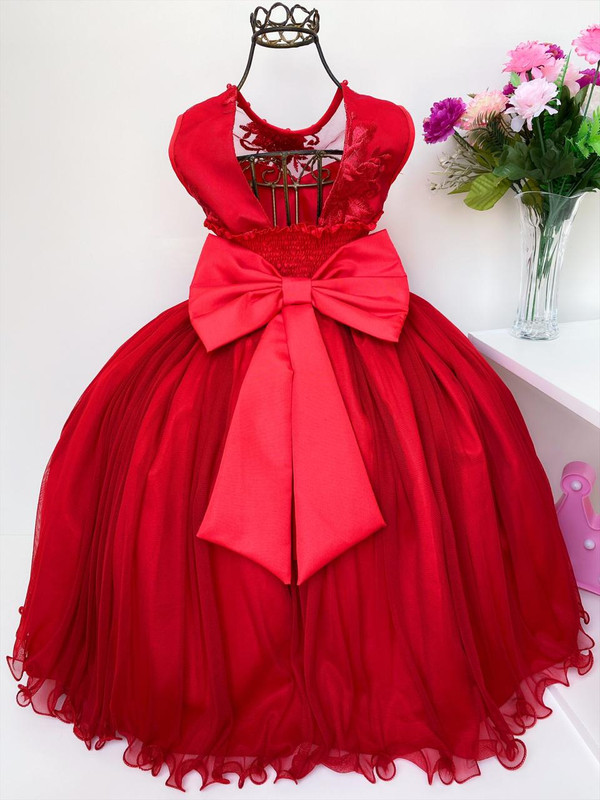 Vestido Infantil Vermelho Renda Luxo E P Rolas Damas Rosa Charmosa