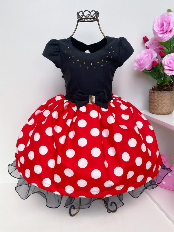Vestido Infantil Minnie Lady Bug Vermelha Bolas Brancas Luxo