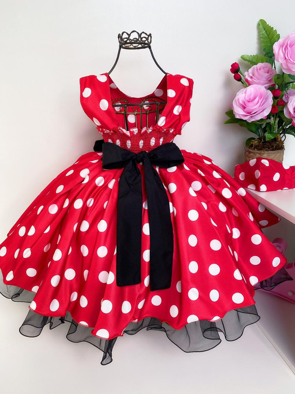 Vestido vermelho de hot sale bola branca infantil