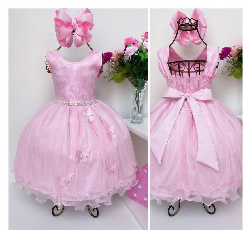 Vestido Infantil Rosa Realeza Renda Princesa Luxo Festa