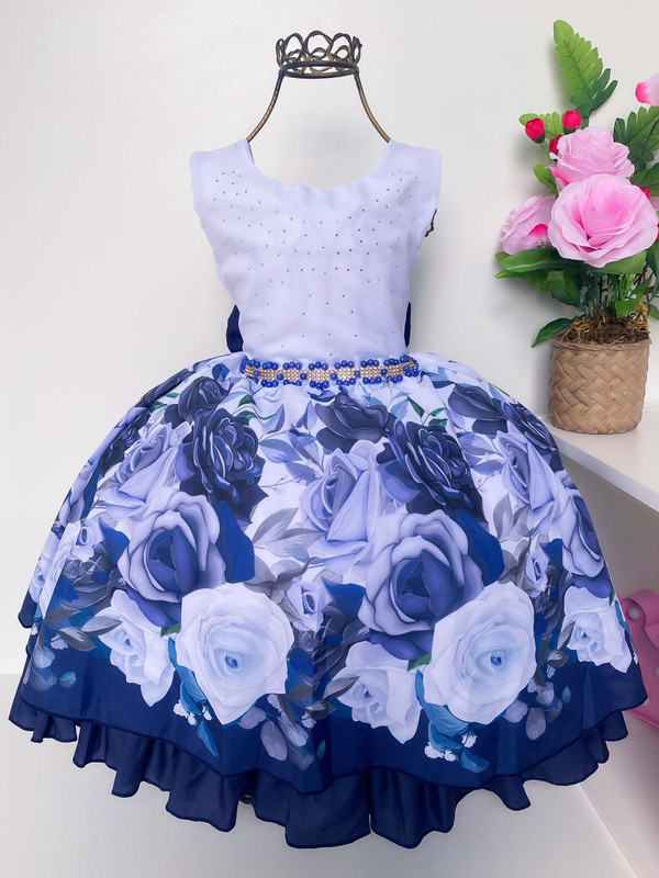 Vestido infantil azul marinho e fashion branco