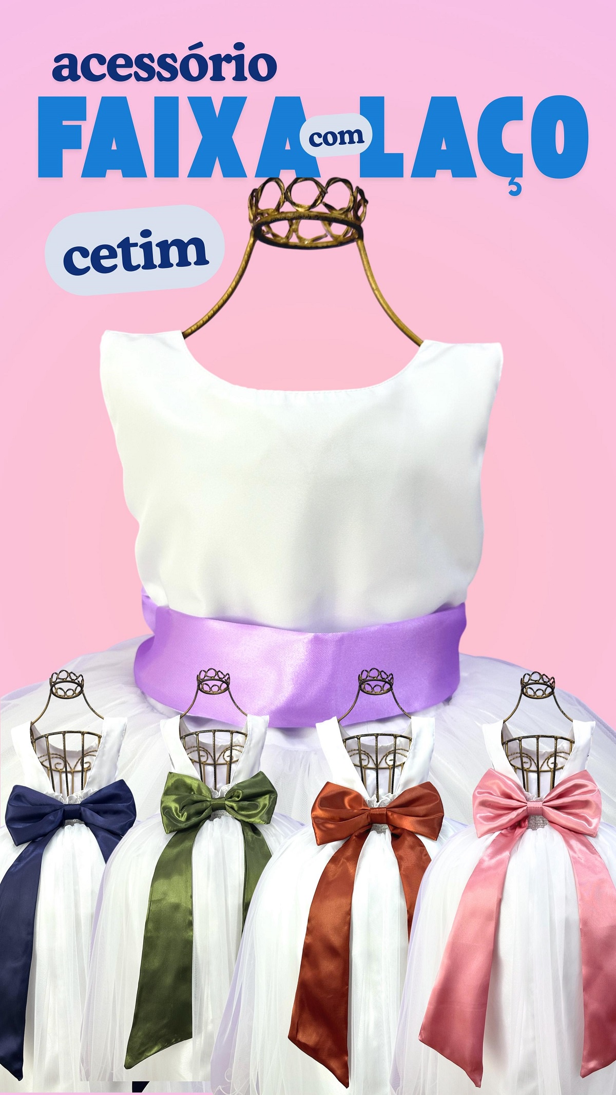 Faixa ajustável com Laço feitos de cetim várias cores para Vestidos