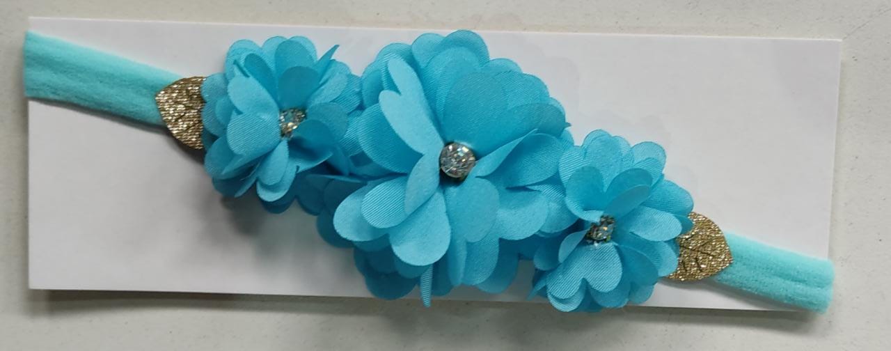 Faixinha de Cabelo Bebê C/ Laço Azul Tiffany Strass Florzinha