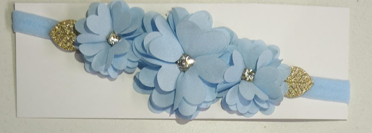 Faixinha de Cabelo Bebê Laço Azul Bebê Strass Florzinha