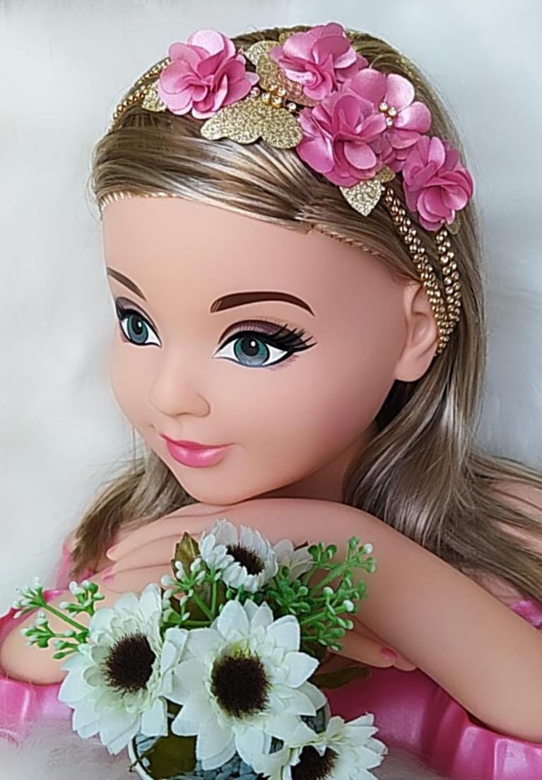 Faixinha de Cabelo Bebê Strass Dourado Rosa Chiclete Luxo