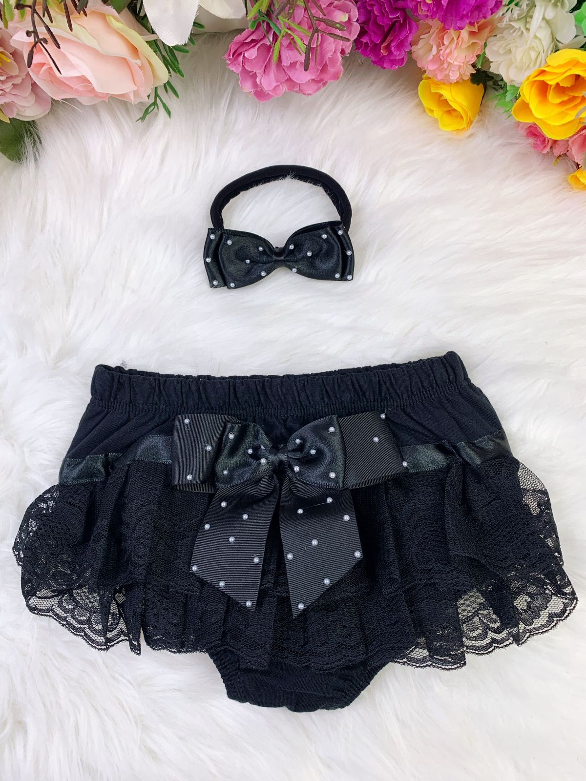Kit Calcinha Bunda Rica Com Faixa Preta Lacinho de Pérolas