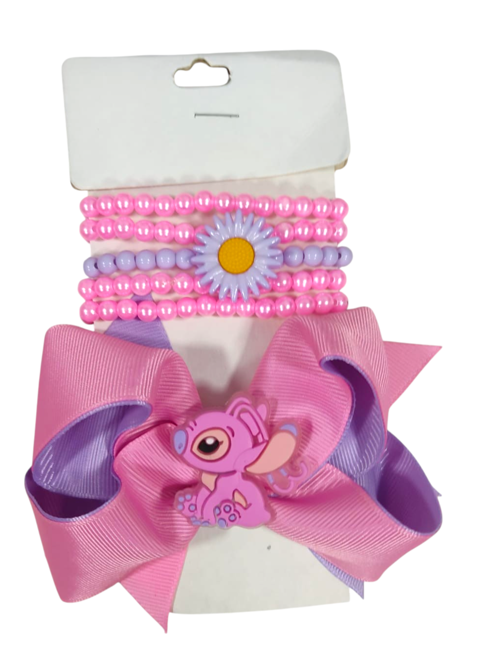 1 Kit Laço e Pulseira Infantil da Lilo Angel e Stitch