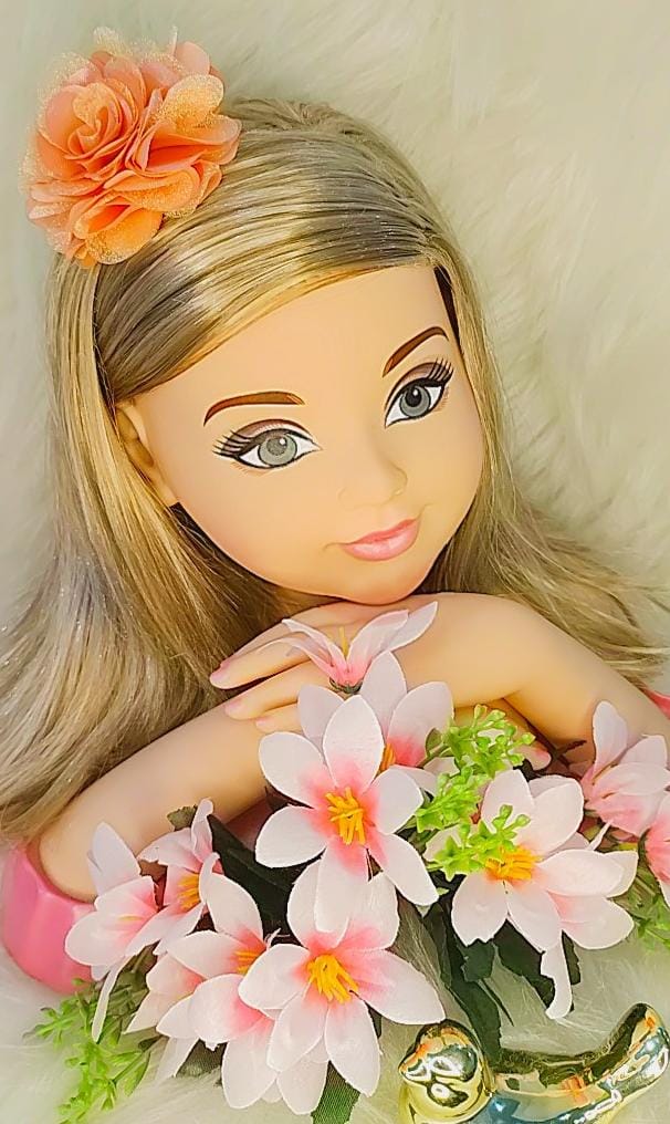 Flor Pompom Goiaba e Dourado Com Bico de Pato Luxo