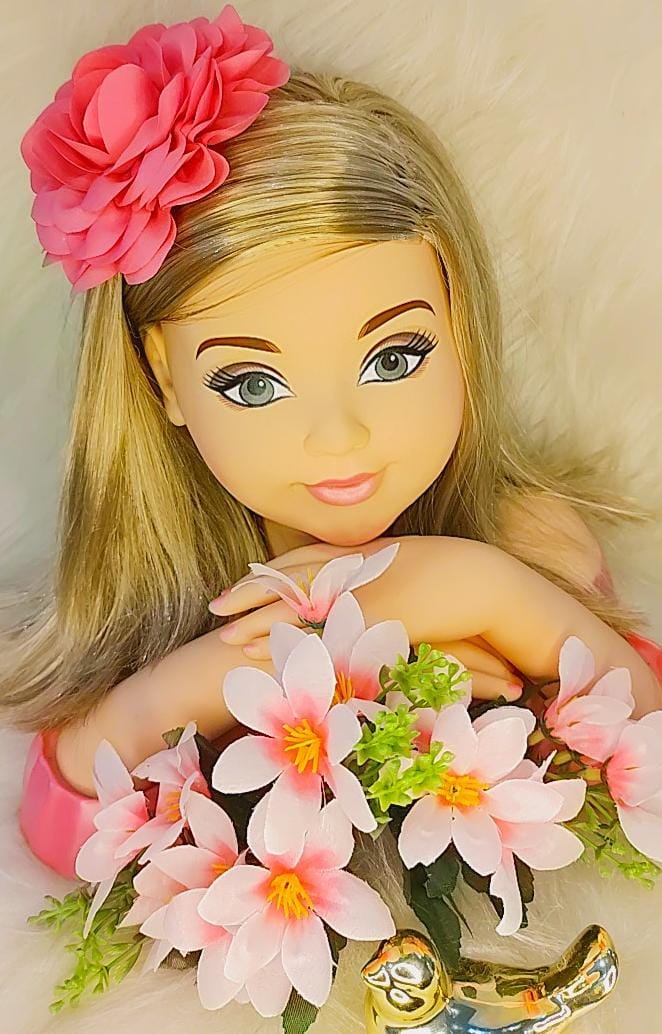 Flor Pompom Pink Com Bico de Pato e Strass Luxo