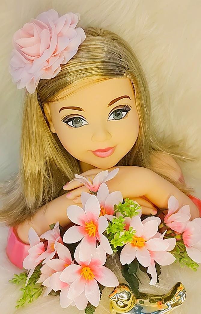 Flor Pompom Rosa Com Bico de Pato e Strass Luxo