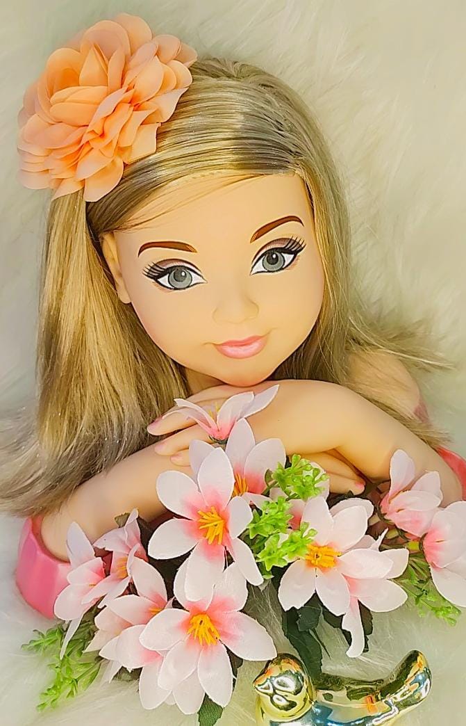 Flor Pompom Salmão Com Bico de Pato e Strass Luxo