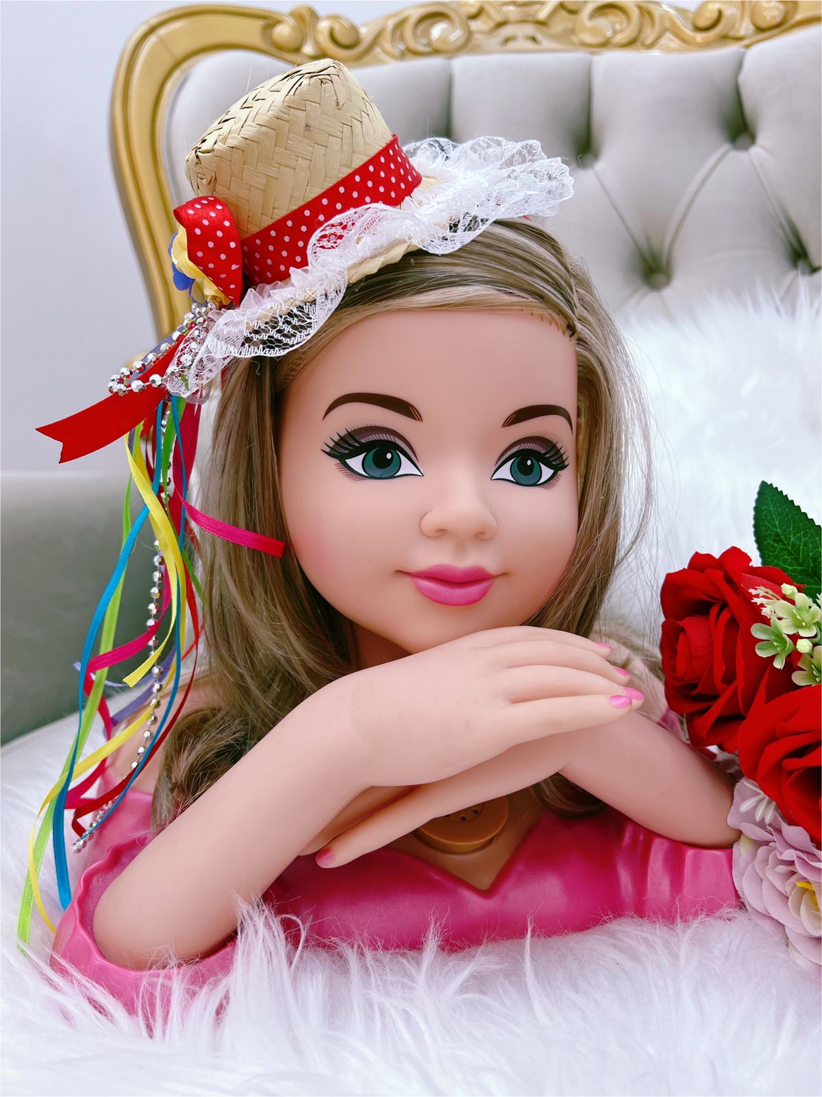 Tiara Infantil Festa Junina Rosa Charmosa Atacado