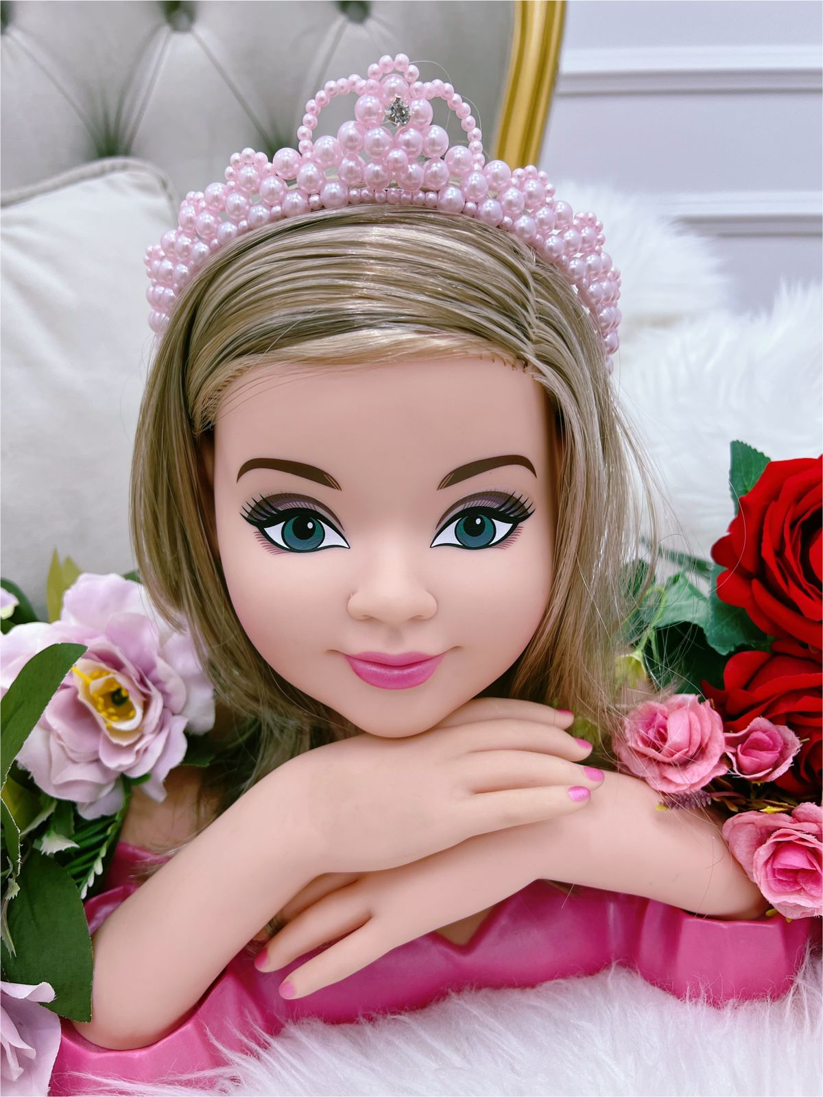 Tiara Infantil Princesa Coroa de Pérolas Rosa e Strass