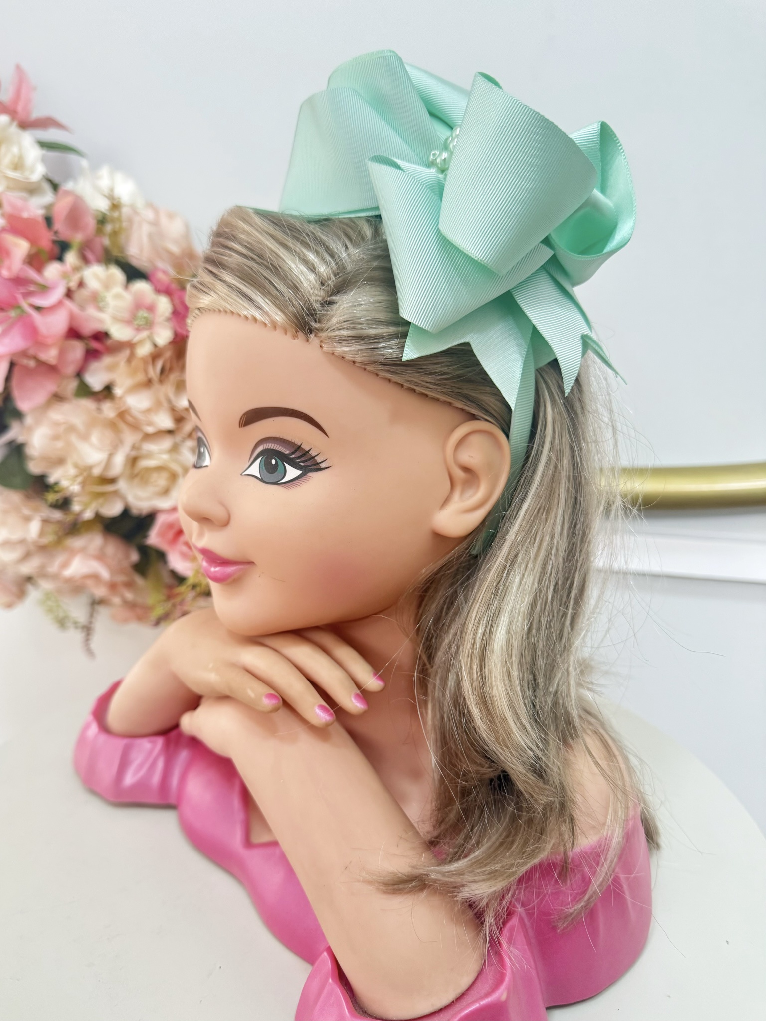 Tiara Infantil Verde Claro Maxx Nó Com Pérolas Luxo