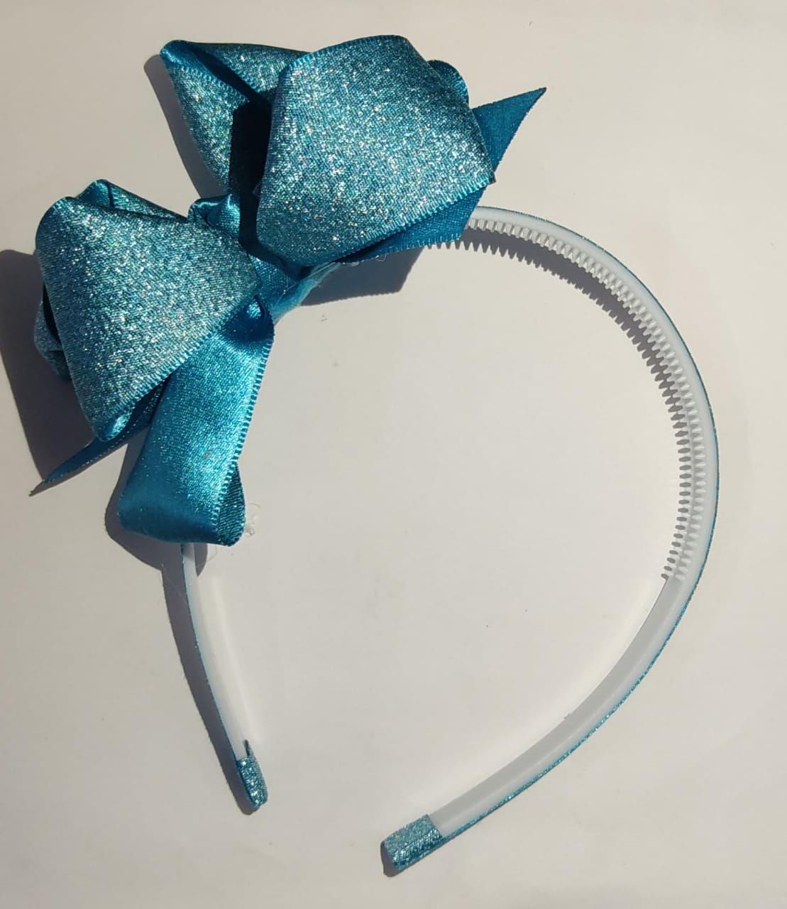 Tiara Infantil Azul Tiffany Nó Lurex Glitter Rosa Charmosa Atacado