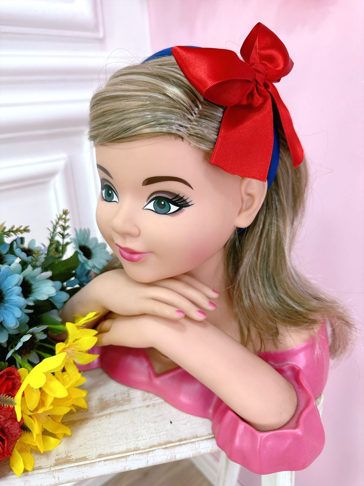 Tiara Infantil Branca de Neve Azul com Laço Vermelho