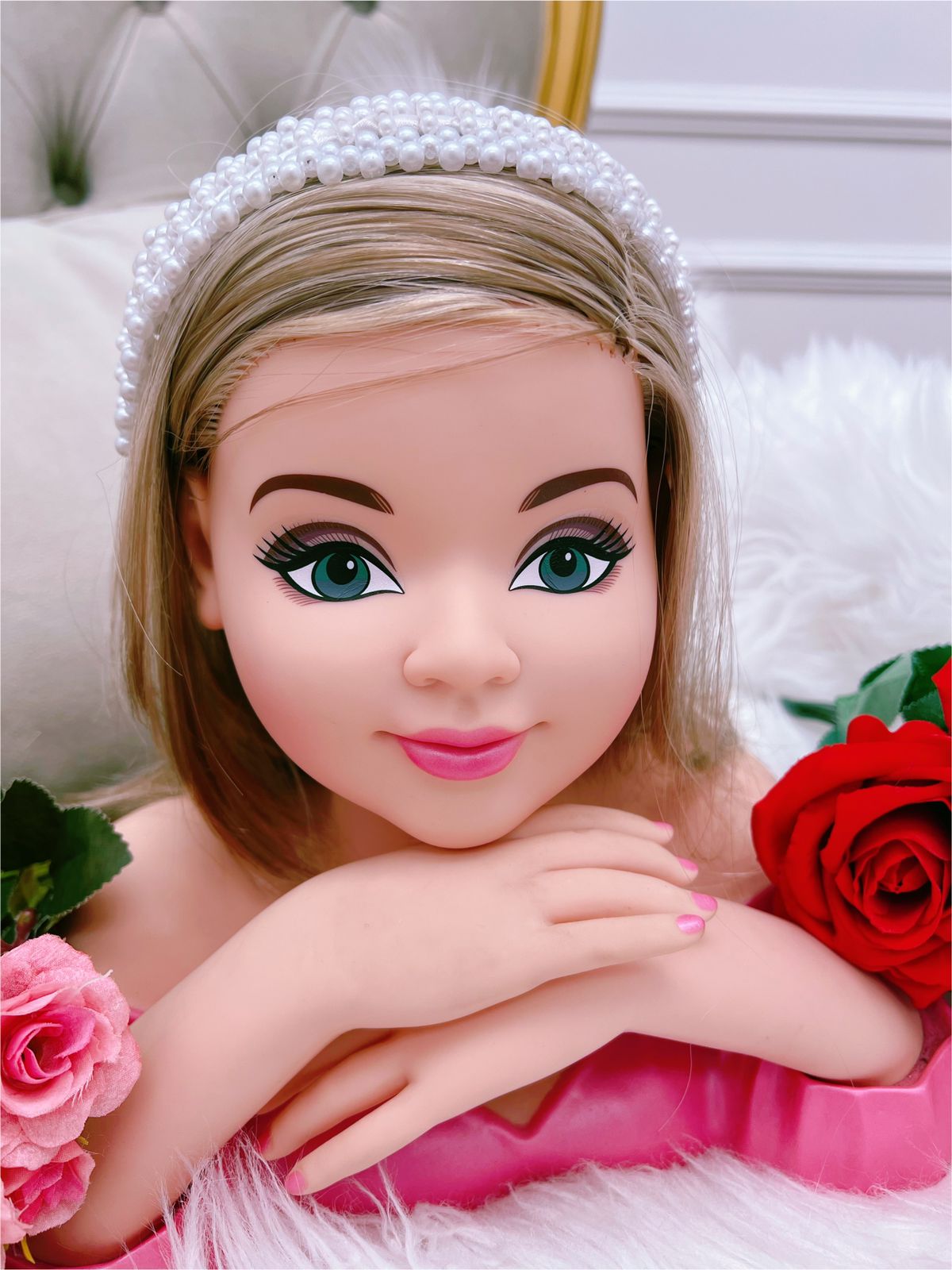 Tiara Infantil de Pérolas Branca Larga Luxo