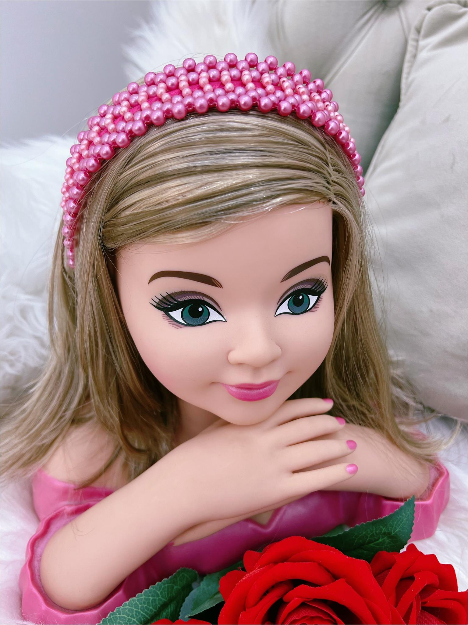 Tiara Infantil de Pérolas Pink Larga Luxo