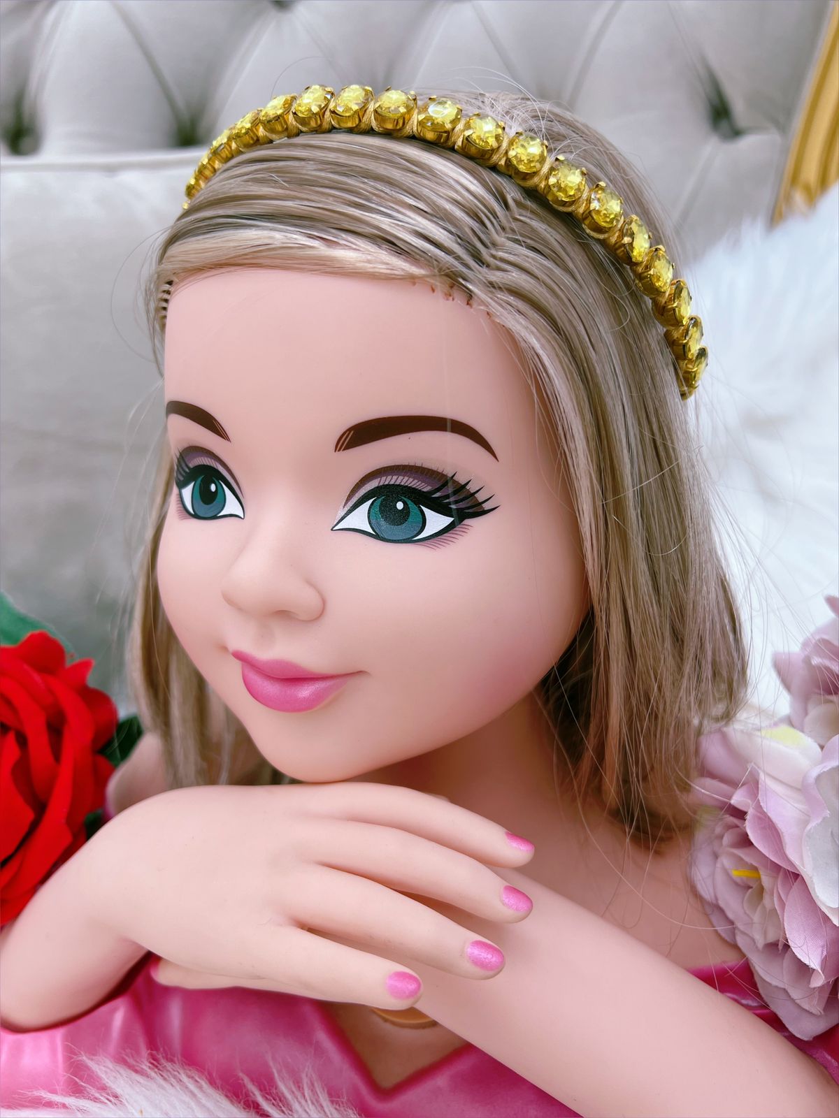 Tiara Infantil Dourada Com Pedras Amarelas Rosa Charmosa Atacado