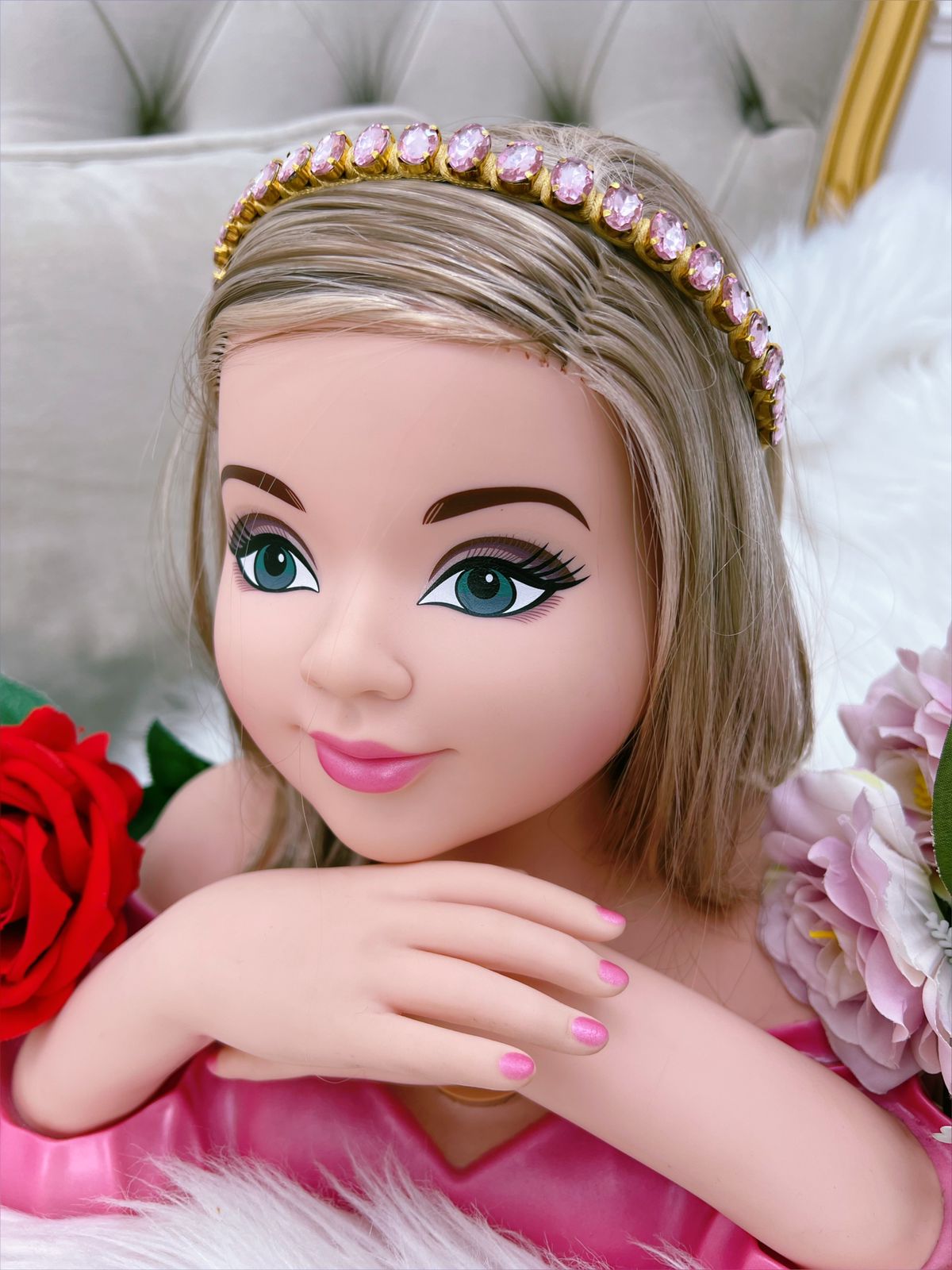 Tiara Infantil Dourada Com Pedras Rosas Rosa Charmosa Atacado