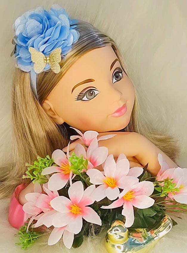 Tiara Infantil Flor Azul Bebê Aplique de Borboletas Strass
