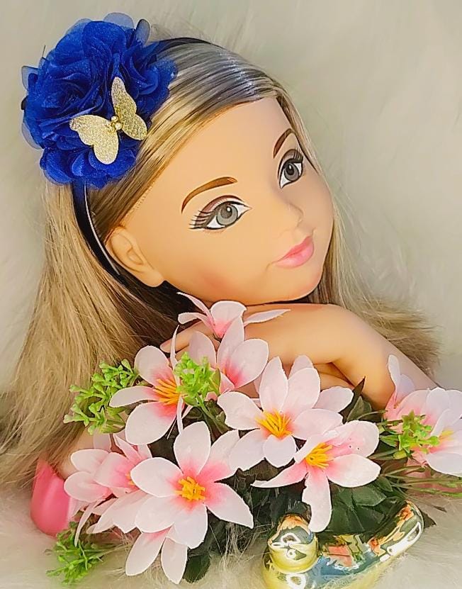 Tiara Infantil Flor Azul Royal Aplique de Borboletas Strass
