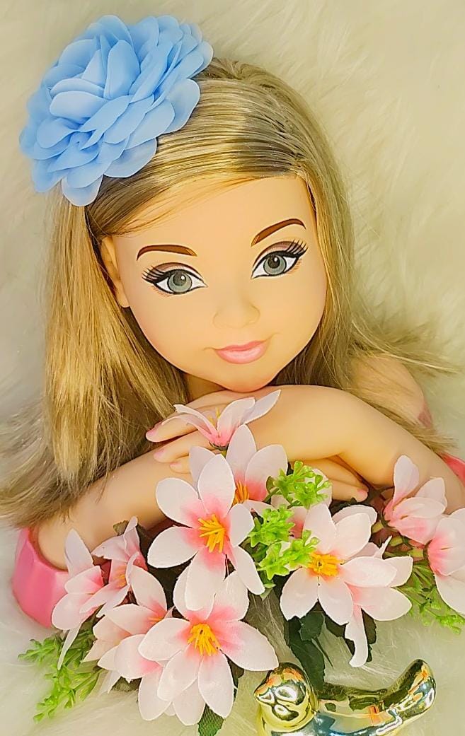 Tiara Infantil Flor de Rosas Delicada Azul Bebê C/ Strass