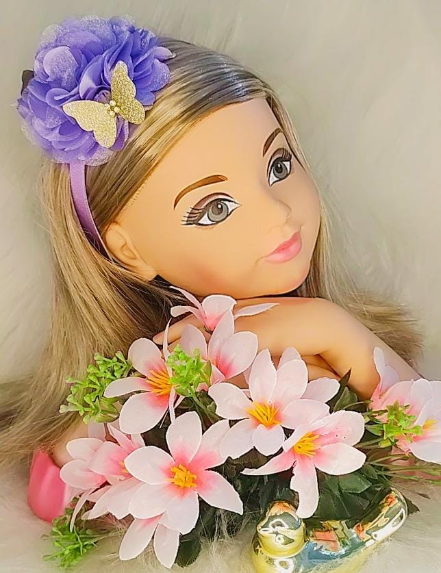 Tiara Infantil Flor Lilás C/ Aplique de Borboletas e Strass