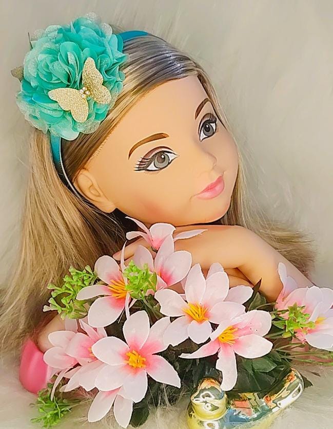 Tiara Infantil Flor Verde Claro Aplique de Borboletas Strass