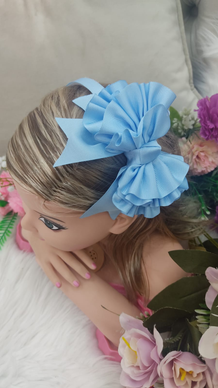 Tiara Infantil Maxx Nó Flower Azul Bebê Luxo