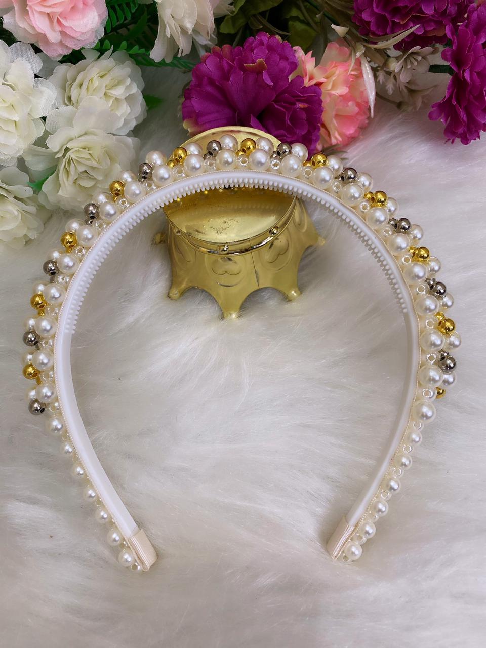 Tiara Infantil Pérolas Dourada Prata Super Luxo
