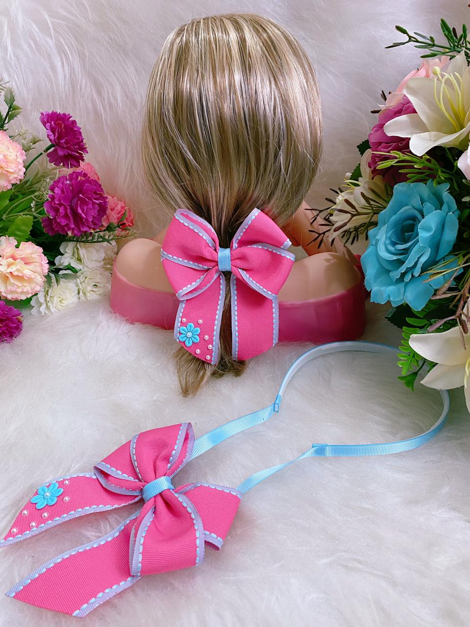 Tiara Infantil Pink e Azul Com Enfeites Tik Tok Monó