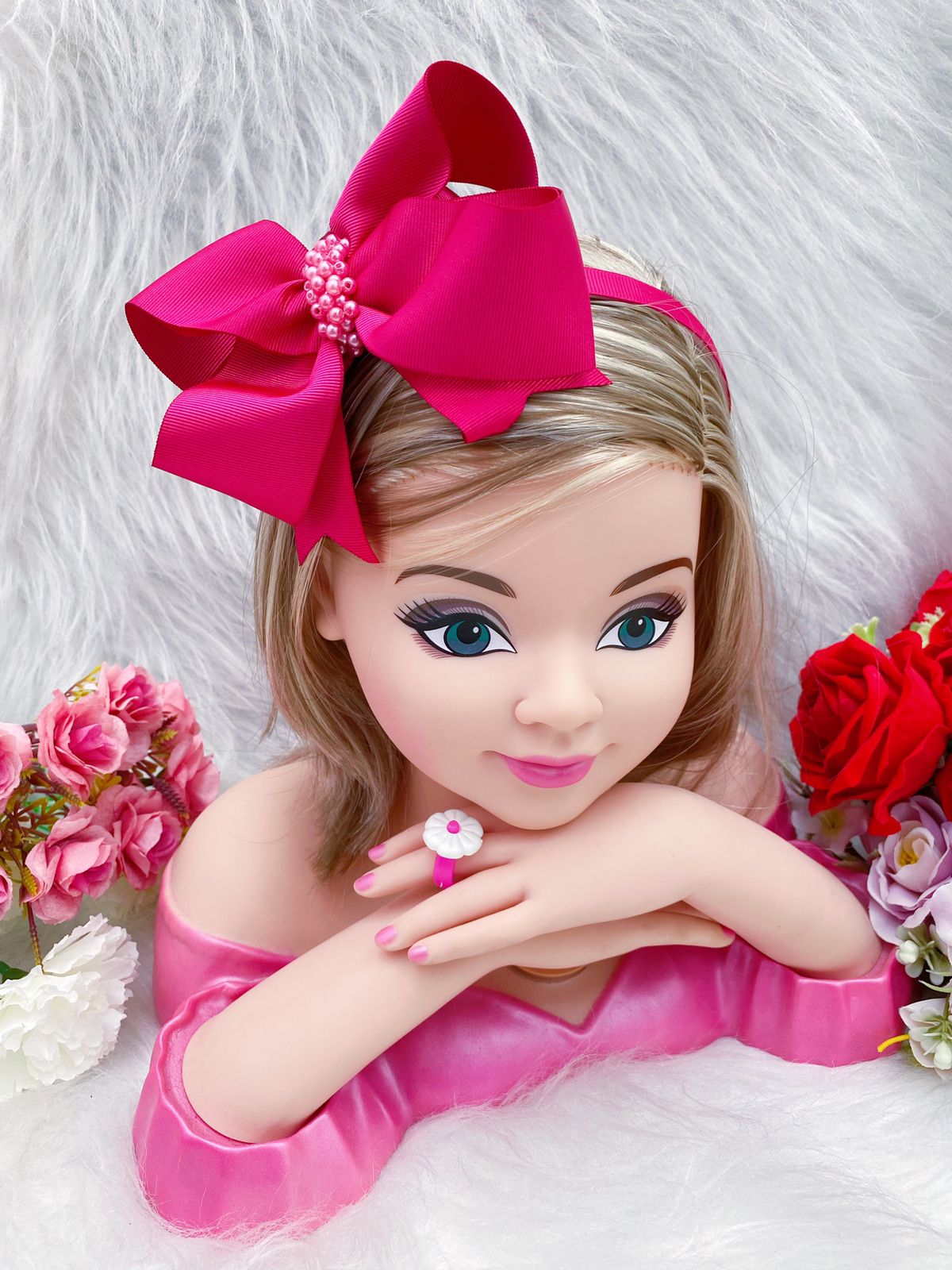 Tiara Infantil Pink Pérolas Luxo