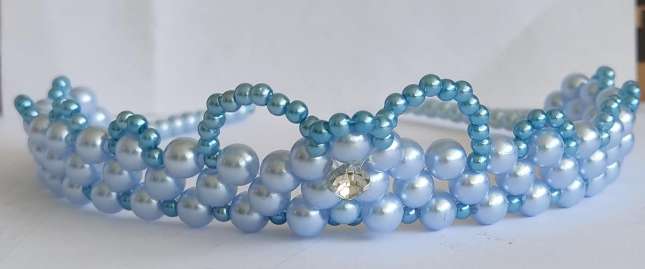 Tiara Infantil Princesa Coroa de Pérolas Azul e Strass