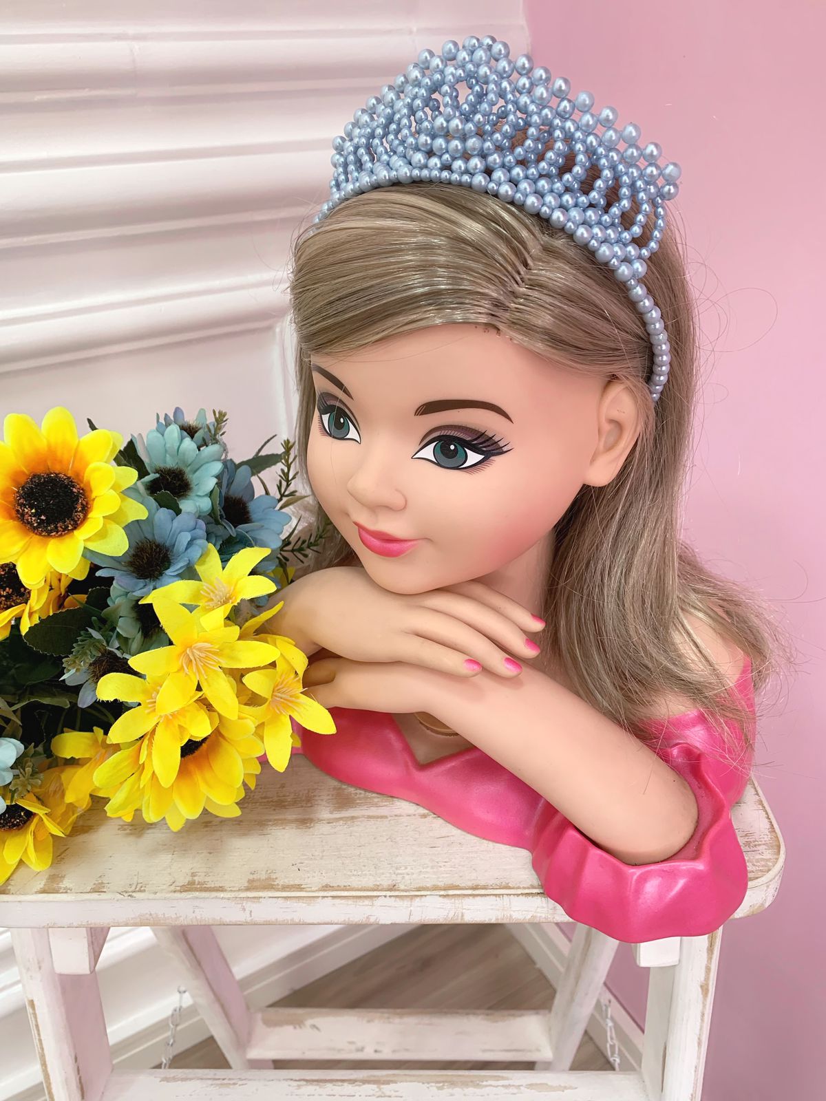 Tiara Infantil Realeza Coroa de Pérolas Azul Super Luxo