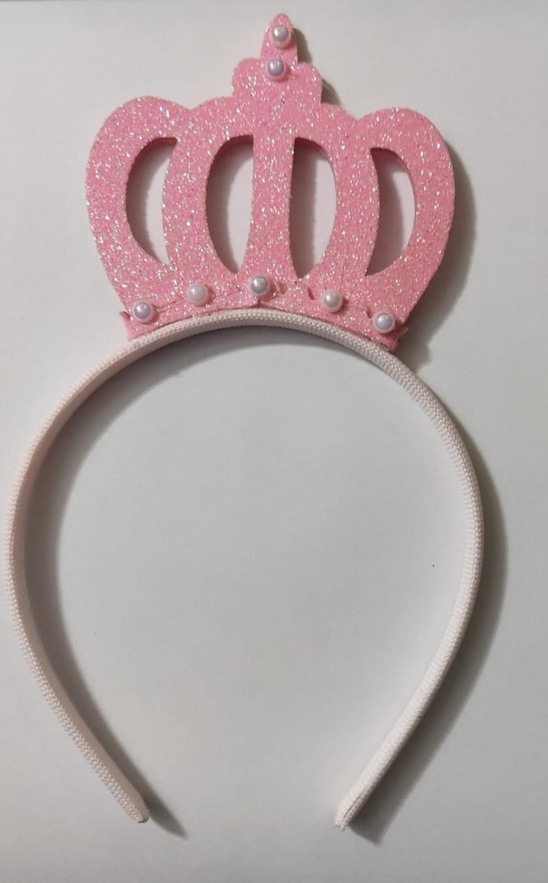 Tiara Infantil Rosa Coroa Arco Branco Com Pérolas