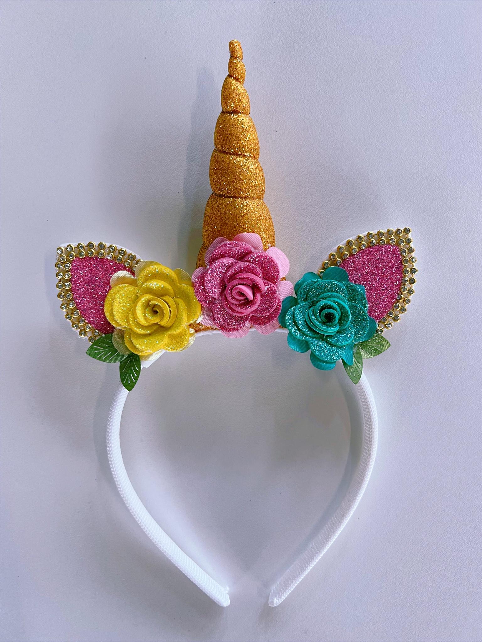 Tiara Infantil Unicórnio Dourado Luxo com Strass