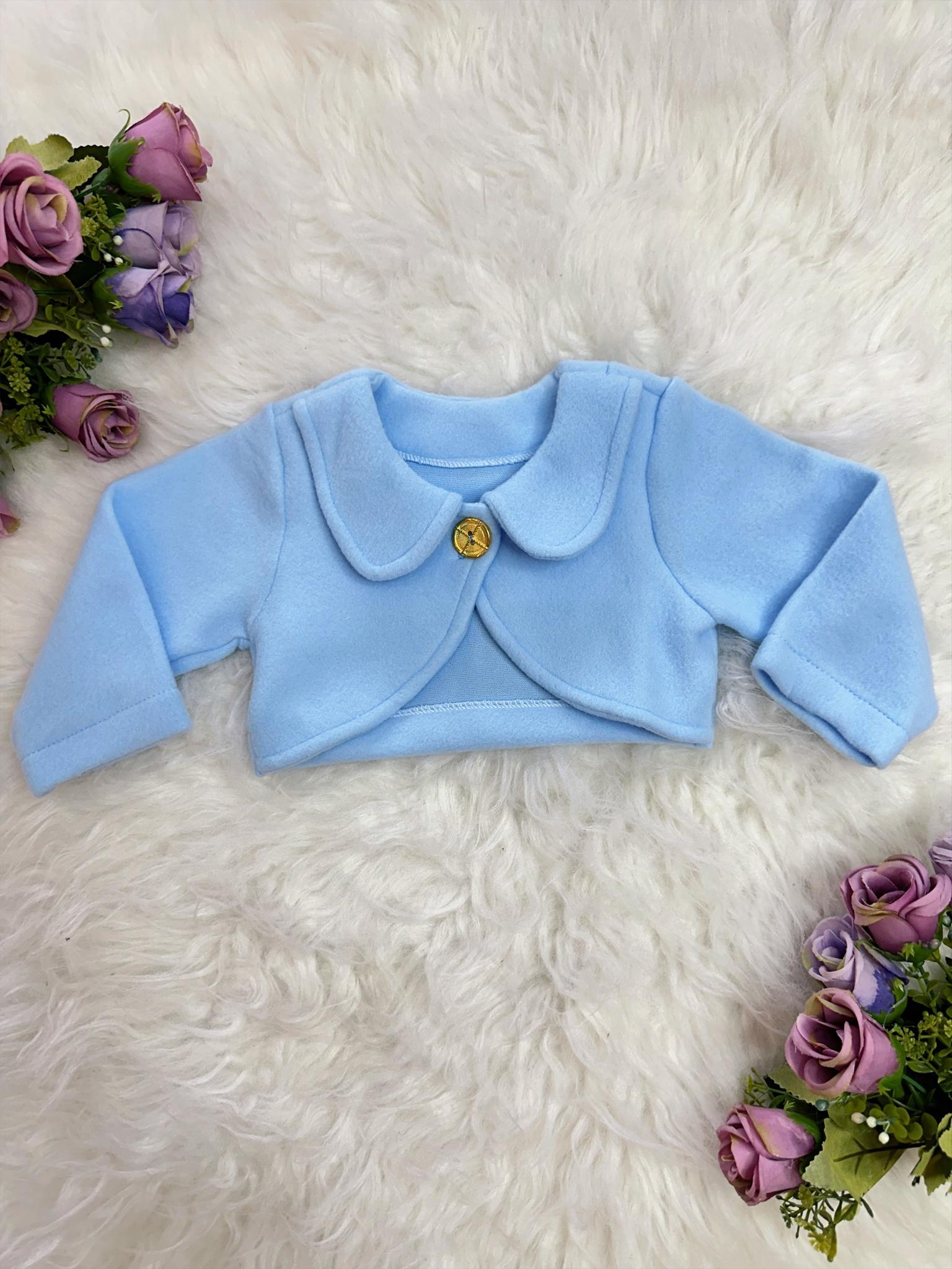 Bolero Infantil Azul Bebê Luxo Com Botão