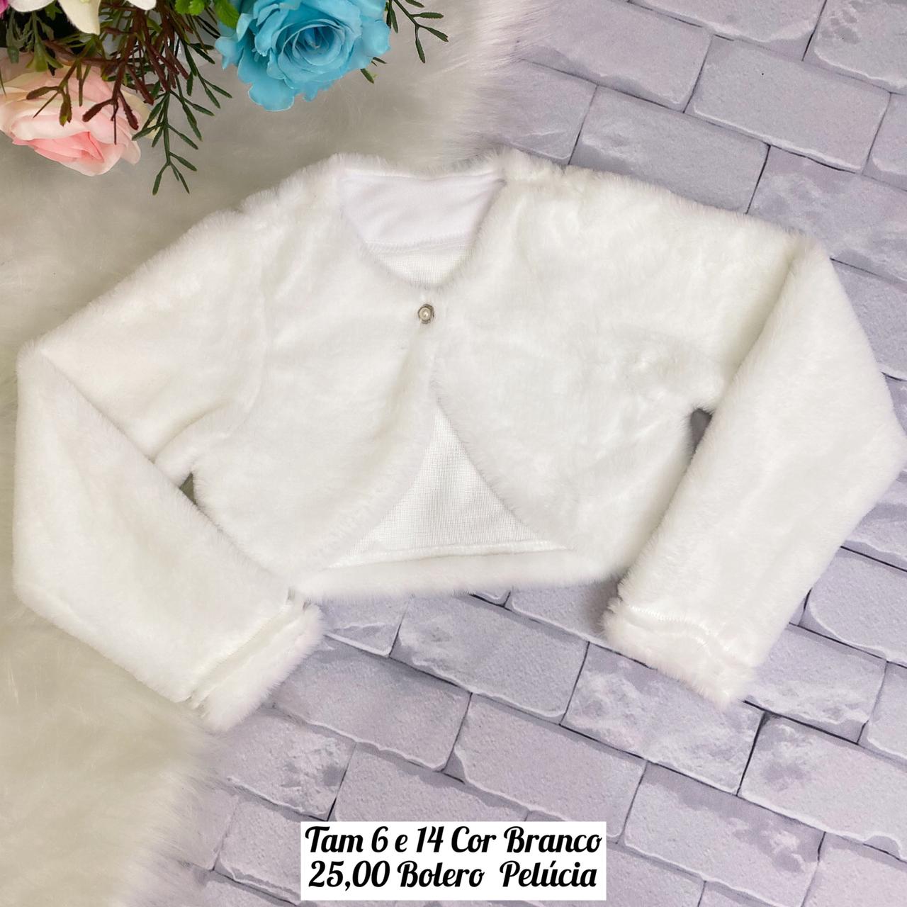 Bolero Infantil Branco Pelucia Botao Rosa Charmosa Atacado Bolero Infantil Branco Pelucia Botao Rosa Charmosa Atacado