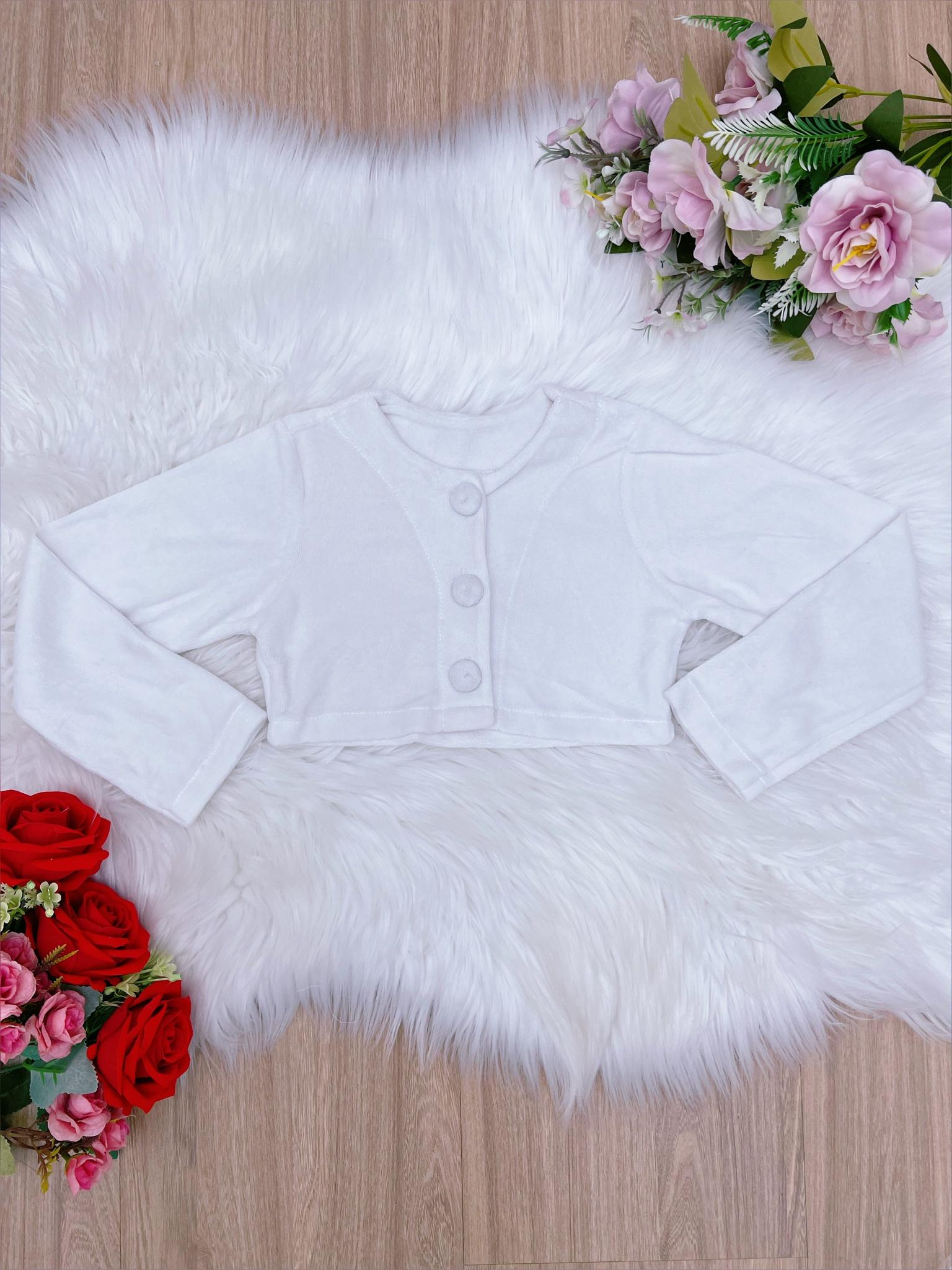 Bolero Infantil Branco Plush Luxo Com Três Botões Rosa Charmosa Atacado