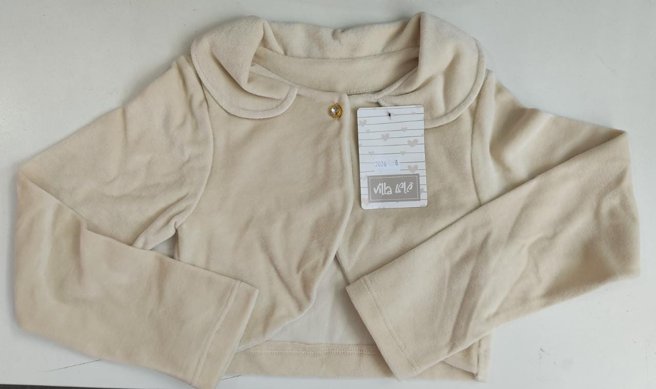 Bolero Infantil Marfim Plush Com Botão Luxo