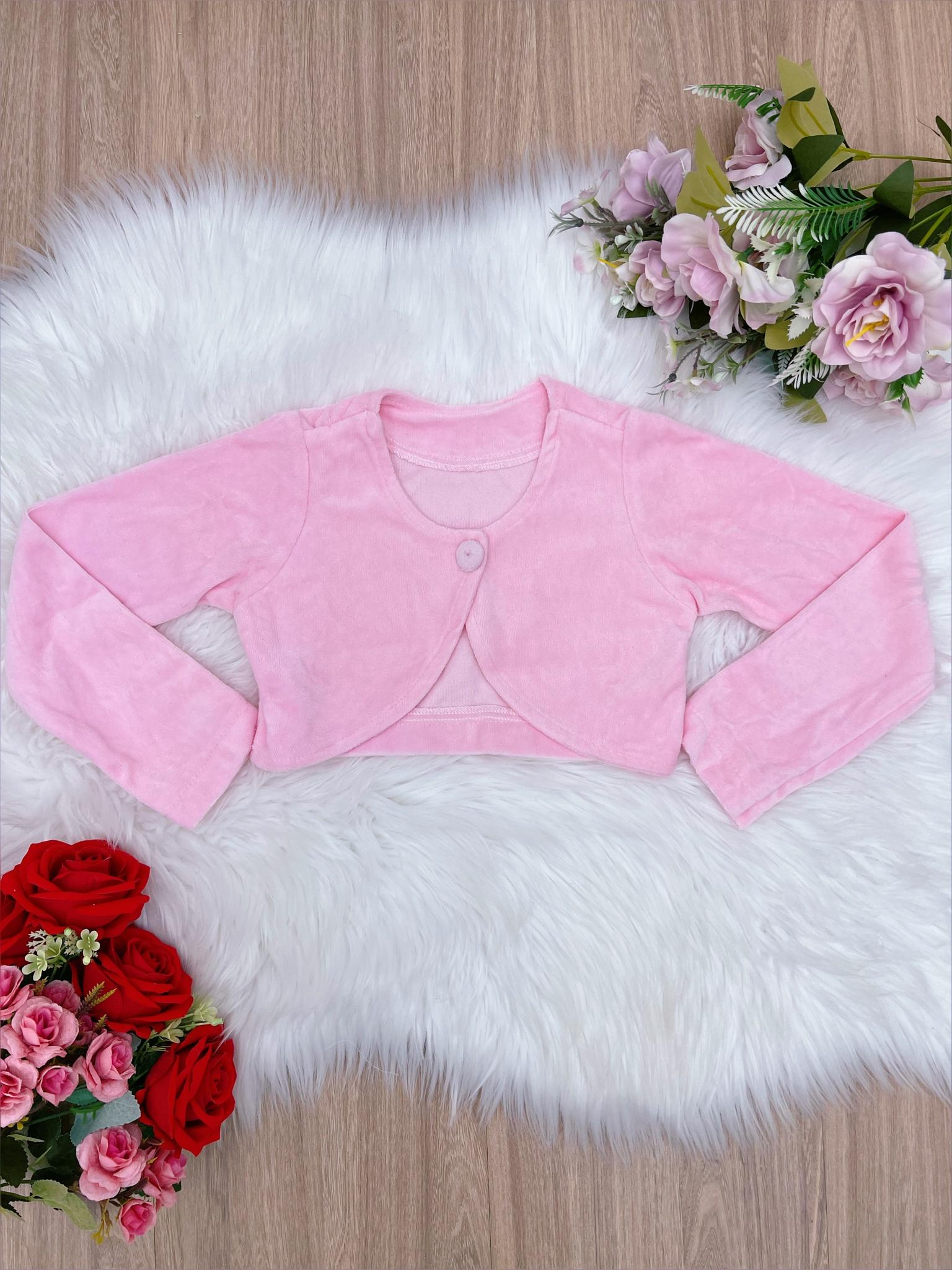 Bolero Infantil Rosa Bebê Plush Com Botão Luxo Rosa Charmosa Atacado