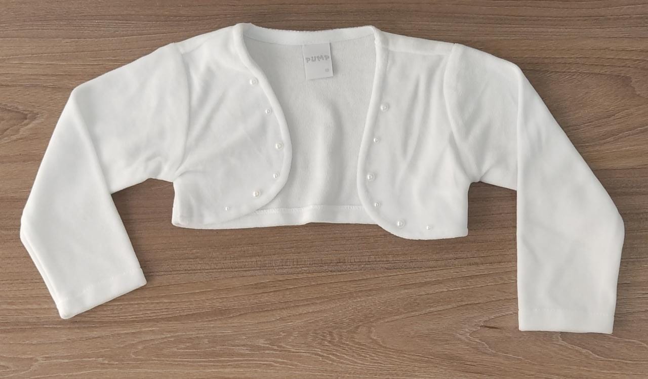 Bolero Infantil Soft Branco C/ Pérolas Sem Botão Confort